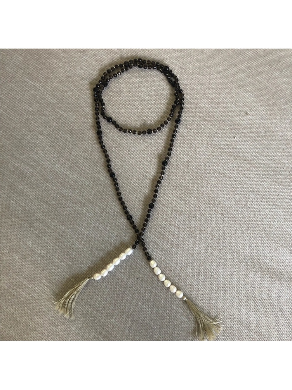 New Genuine Smokey Quartz and Pearl Lariat Necklace